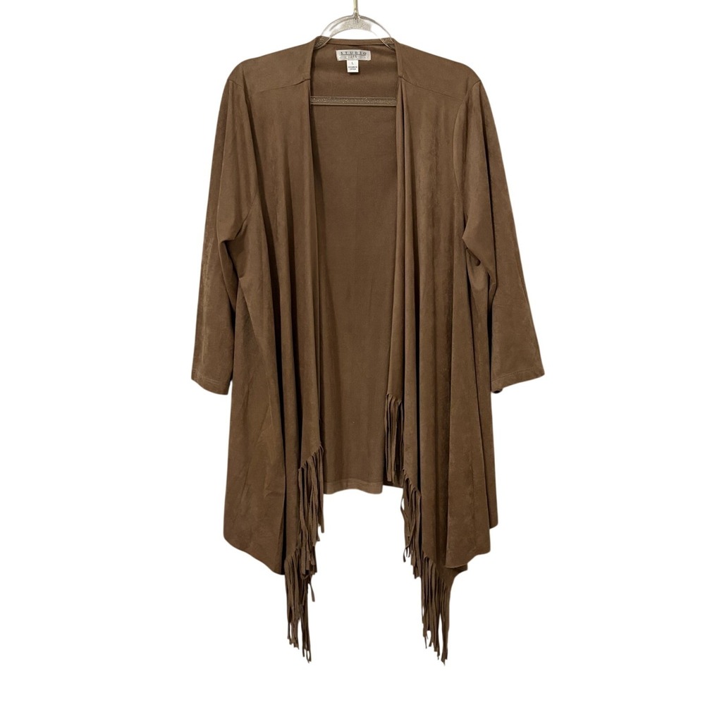 Faux Suede Fringe Western Boho Cardigan L Festival Retro 70s Indie